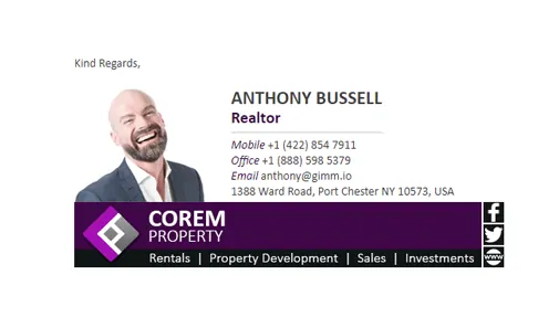 Example of email signature from Realtor Anthony Bussell.